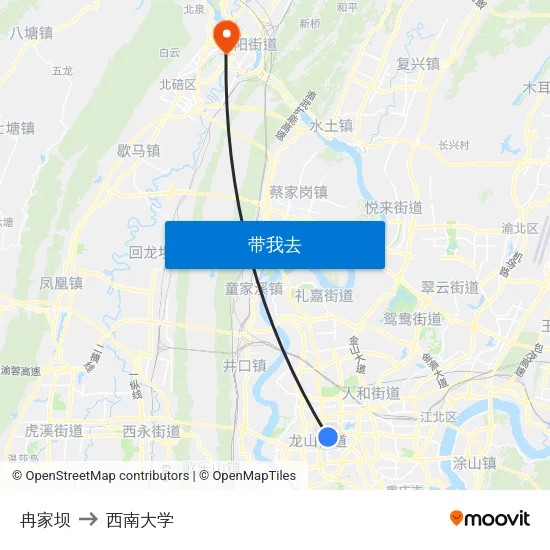 冉家坝 to 西南大学 map