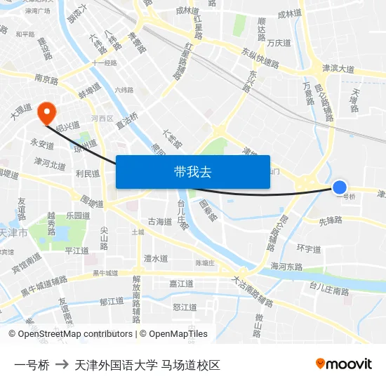 一号桥 to 天津外国语大学 马场道校区 map