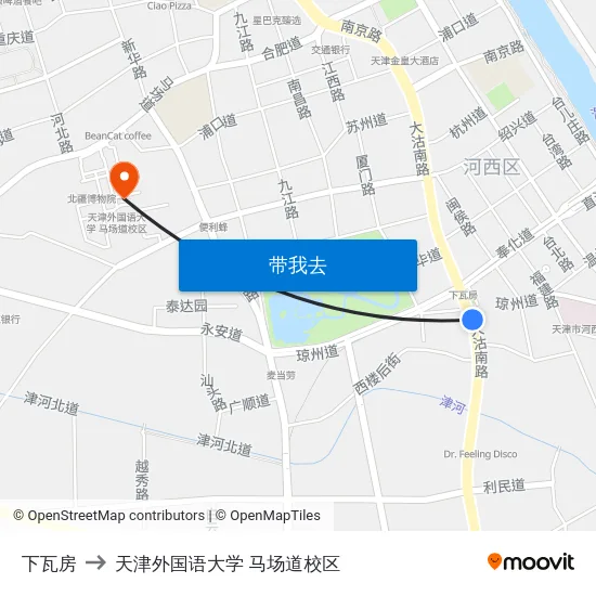 下瓦房 to 天津外国语大学 马场道校区 map