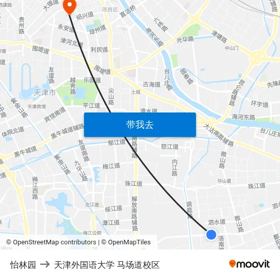 怡林园 to 天津外国语大学 马场道校区 map