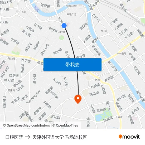 口腔医院 to 天津外国语大学 马场道校区 map