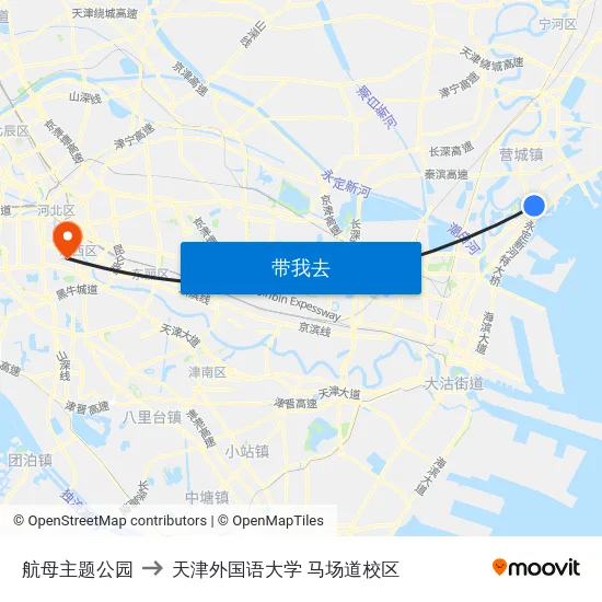 航母主题公园 to 天津外国语大学 马场道校区 map