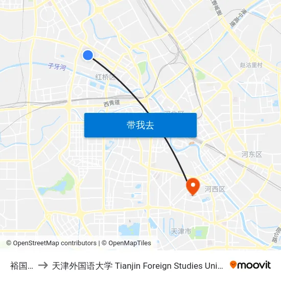 裕国楼 to 天津外国语大学 Tianjin Foreign Studies University map