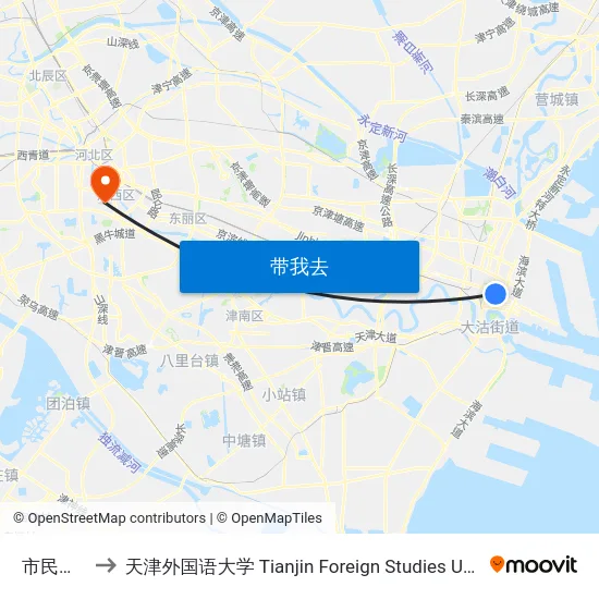 市民广场 to 天津外国语大学 Tianjin Foreign Studies University map