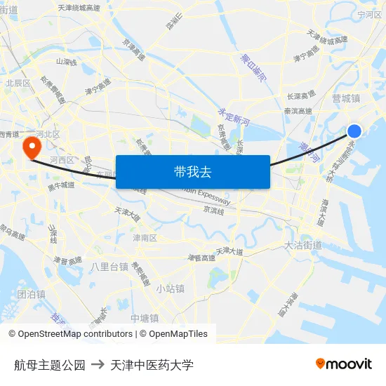 航母主题公园 to 天津中医药大学 map