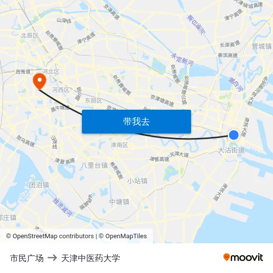 市民广场 to 天津中医药大学 map
