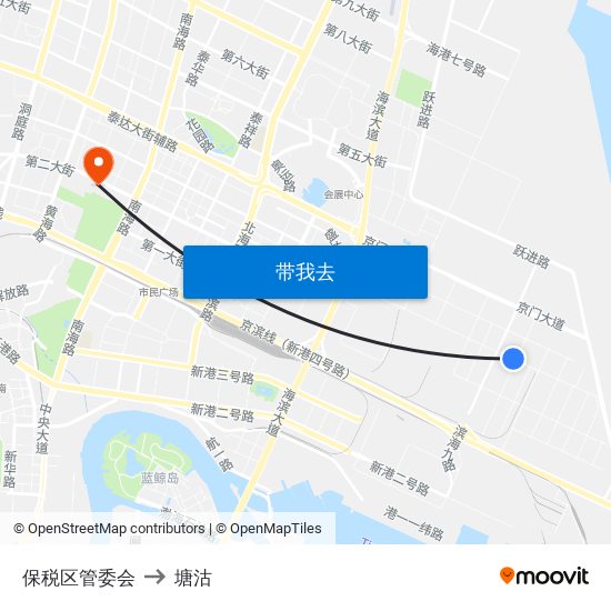 保税区管委会 to 塘沽 map