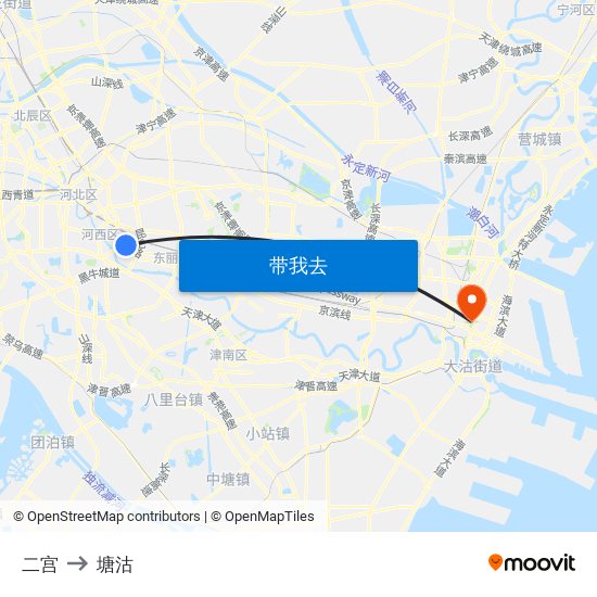 二宫 to 塘沽 map