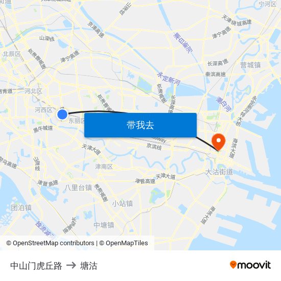 中山门虎丘路 to 塘沽 map