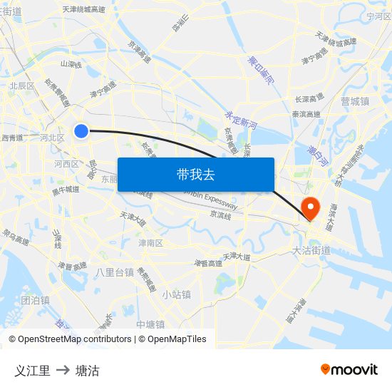 义江里 to 塘沽 map