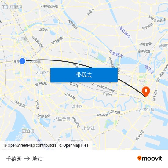 千禧园 to 塘沽 map