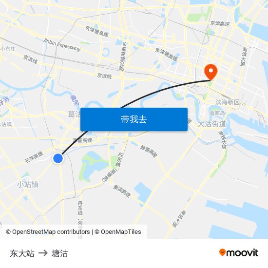 东大站 to 塘沽 map