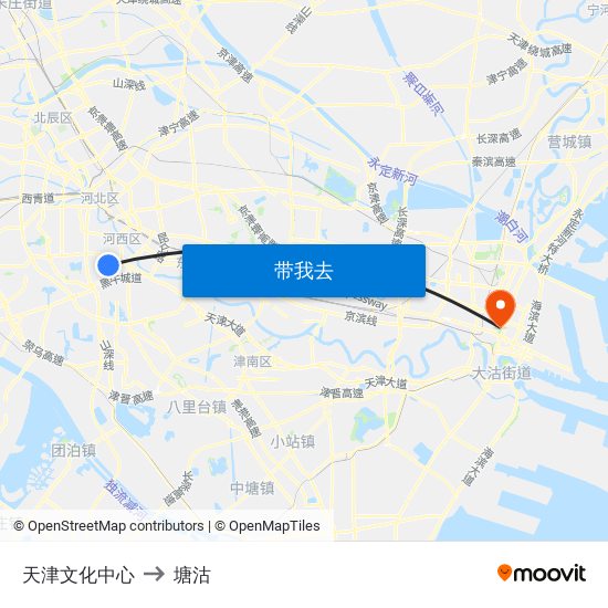 天津文化中心 to 塘沽 map