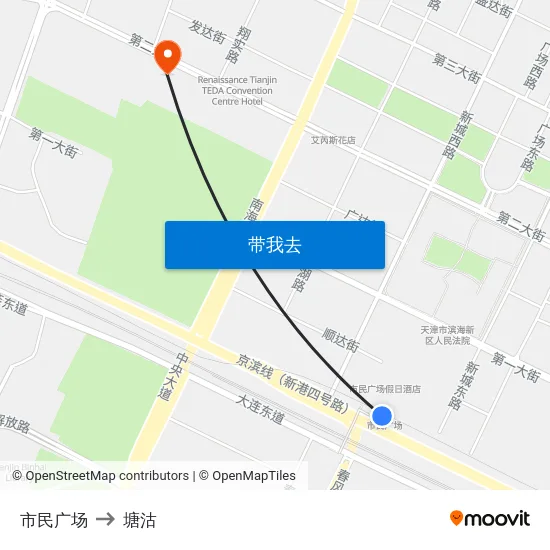 市民广场 to 塘沽 map