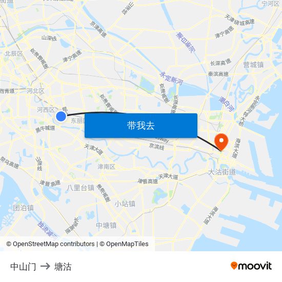 中山门 to 塘沽 map