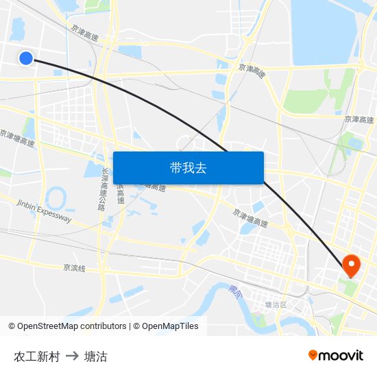农工新村 to 塘沽 map