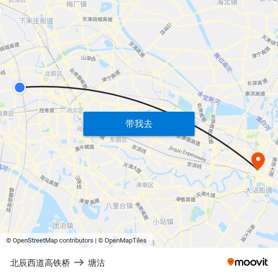 北辰西道高铁桥 to 塘沽 map