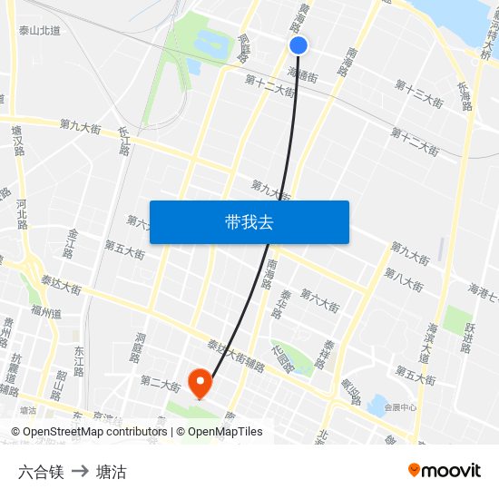 六合镁 to 塘沽 map