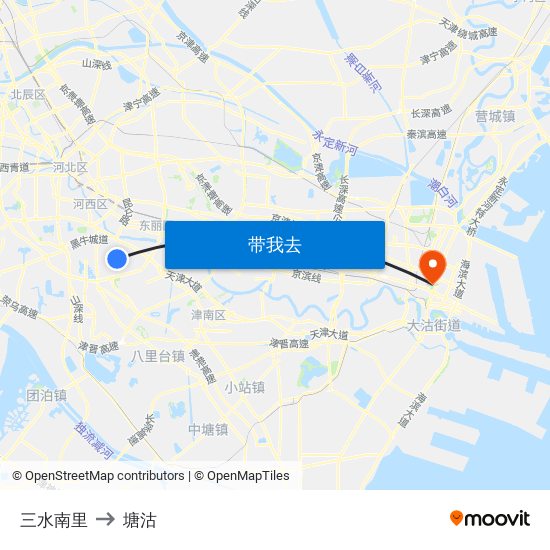 三水南里 to 塘沽 map