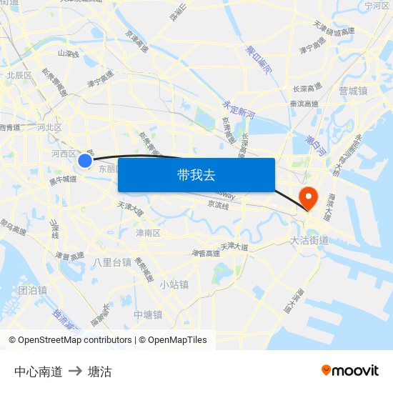 中心南道 to 塘沽 map