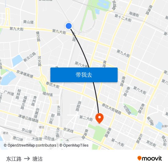 东江路 to 塘沽 map