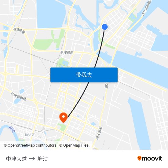 中津大道 to 塘沽 map