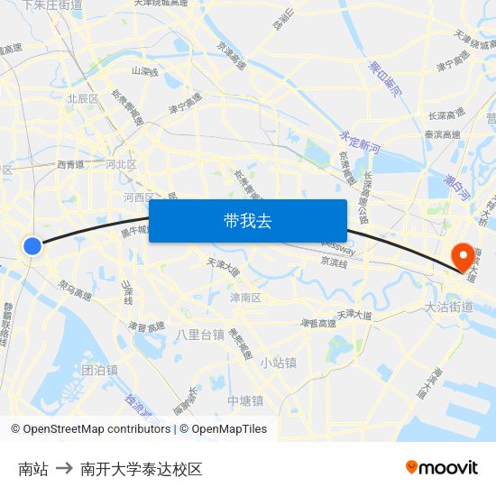 南站 to 南开大学泰达校区 map