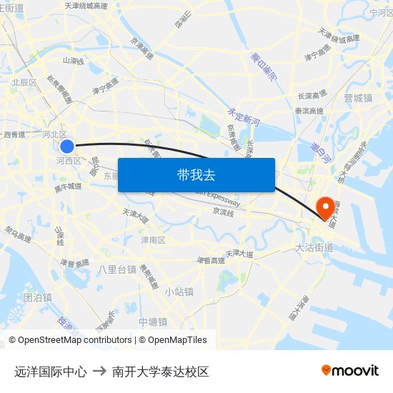 远洋国际中心 to 南开大学泰达校区 map