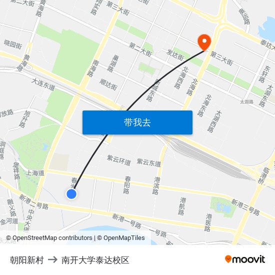 朝阳新村 to 南开大学泰达校区 map