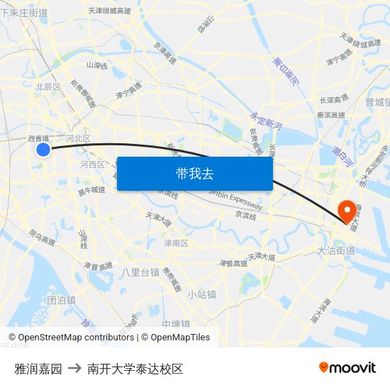 雅润嘉园 to 南开大学泰达校区 map