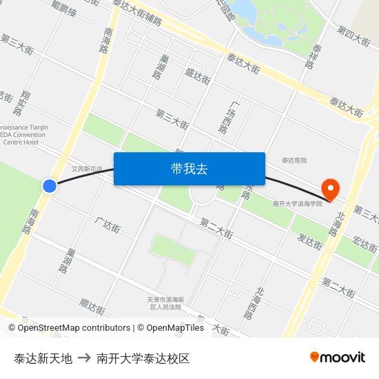 泰达新天地 to 南开大学泰达校区 map