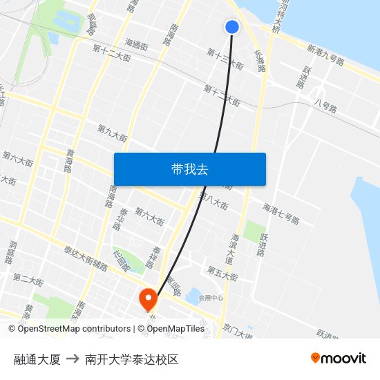 融通大厦 to 南开大学泰达校区 map