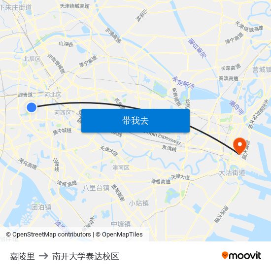 嘉陵里 to 南开大学泰达校区 map