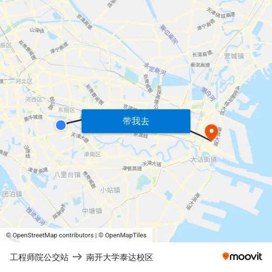 工程师院公交站 to 南开大学泰达校区 map