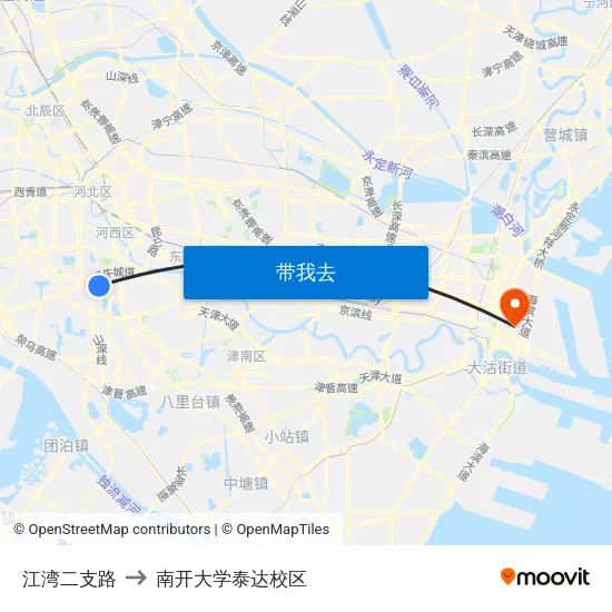 江湾二支路 to 南开大学泰达校区 map