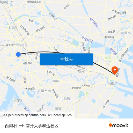 西湖村 to 南开大学泰达校区 map