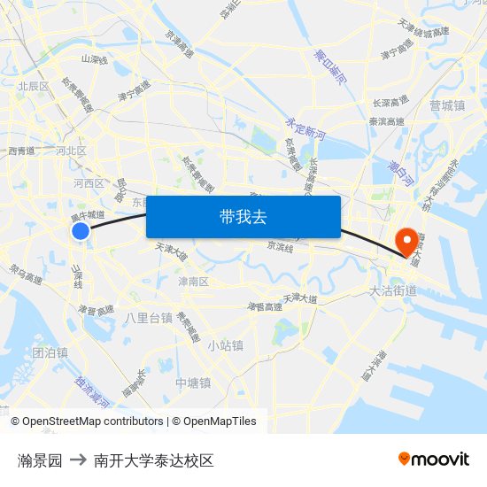 瀚景园 to 南开大学泰达校区 map