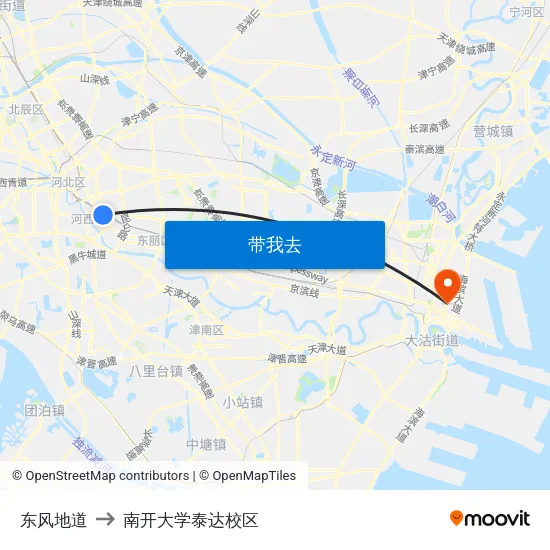 东风地道 to 南开大学泰达校区 map