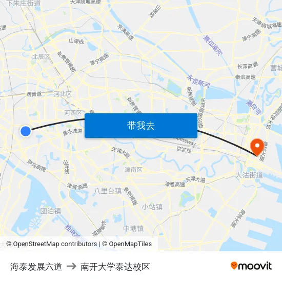 海泰发展六道 to 南开大学泰达校区 map
