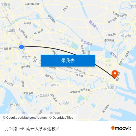 月纬路 to 南开大学泰达校区 map