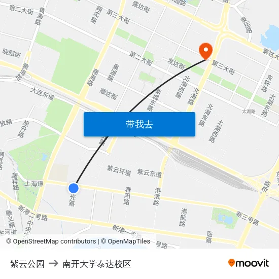 紫云公园 to 南开大学泰达校区 map