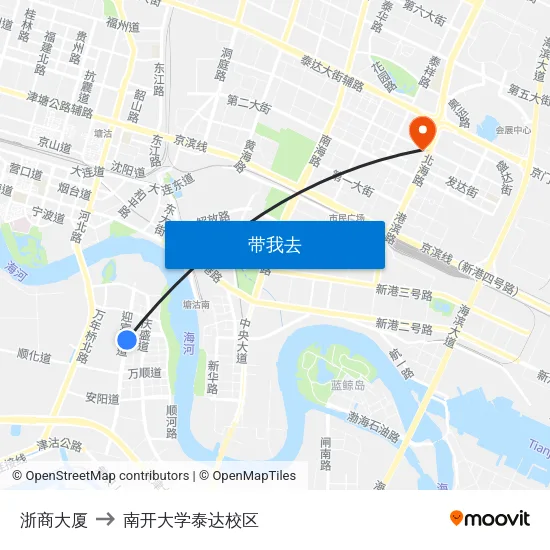 浙商大厦 to 南开大学泰达校区 map