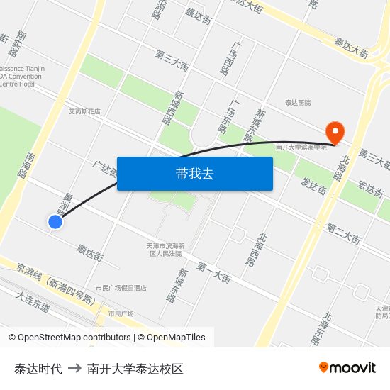 泰达时代 to 南开大学泰达校区 map