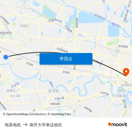 电装电机 to 南开大学泰达校区 map