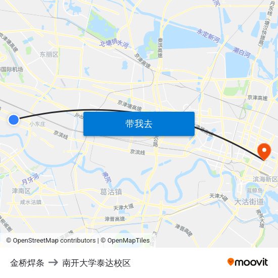 金桥焊条 to 南开大学泰达校区 map