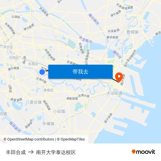 丰田合成 to 南开大学泰达校区 map