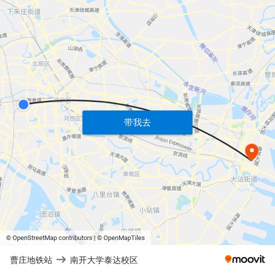 曹庄地铁站 to 南开大学泰达校区 map