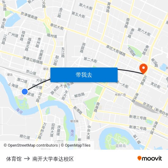 体育馆 to 南开大学泰达校区 map