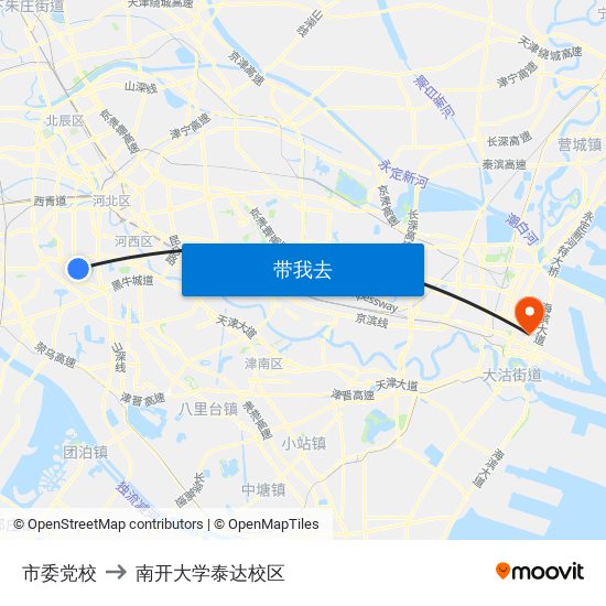 市委党校 to 南开大学泰达校区 map