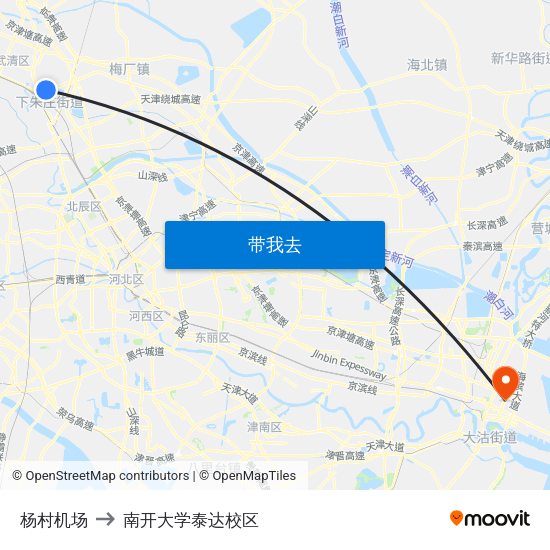 杨村机场 to 南开大学泰达校区 map